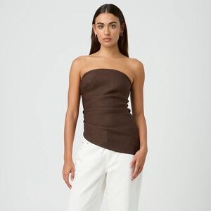 NWT strapless asymmetric longline top